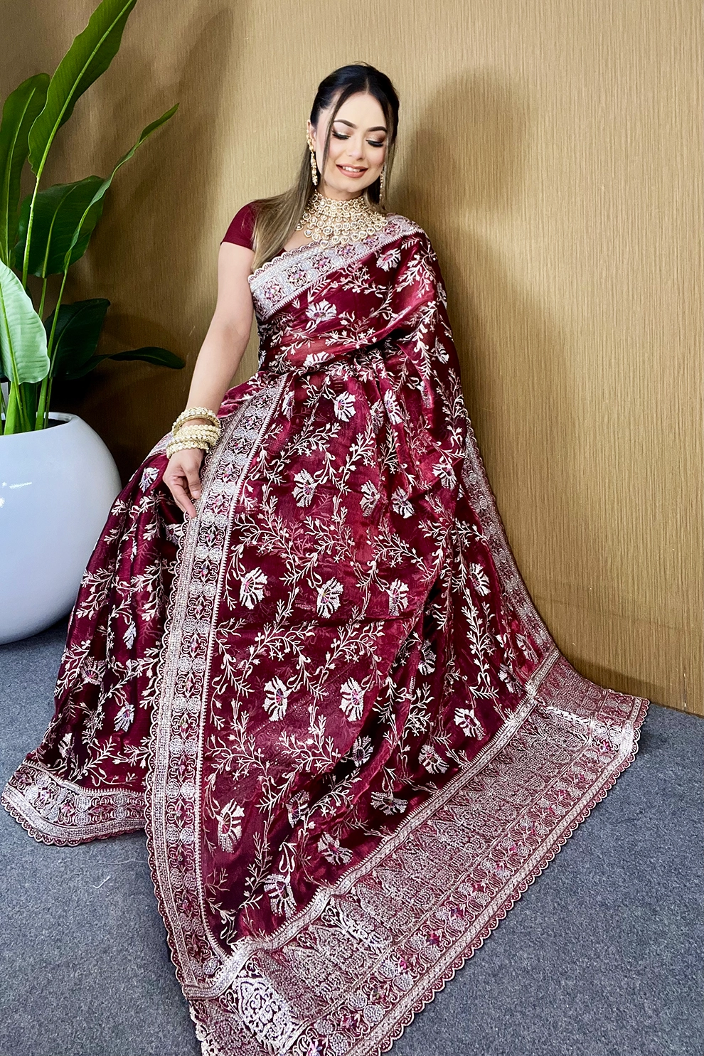 Merun jemi Chu Georgette party Saree